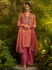 Dusty Pink Embroidered Kurta Palazzo Set with Designer Dupatta