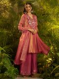 Dusty Pink Embroidered Kurta Palazzo Set with Designer Dupatta