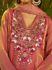Dusty Pink Embroidered Kurta Palazzo Set with Designer Dupatta