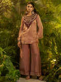 Mocha Brown Embroidered Kurta Palazzo Set with Maroon Designer Yoke
