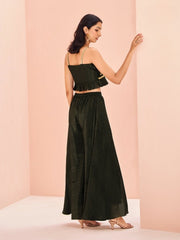 Black Embroidered Peplum Top with Palazzo Pants Set for Women