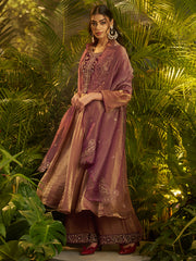 Purple Embroidered Palazzo Suit Set with Designer Dupatta