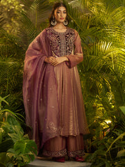 Purple Embroidered Palazzo Suit Set with Designer Dupatta