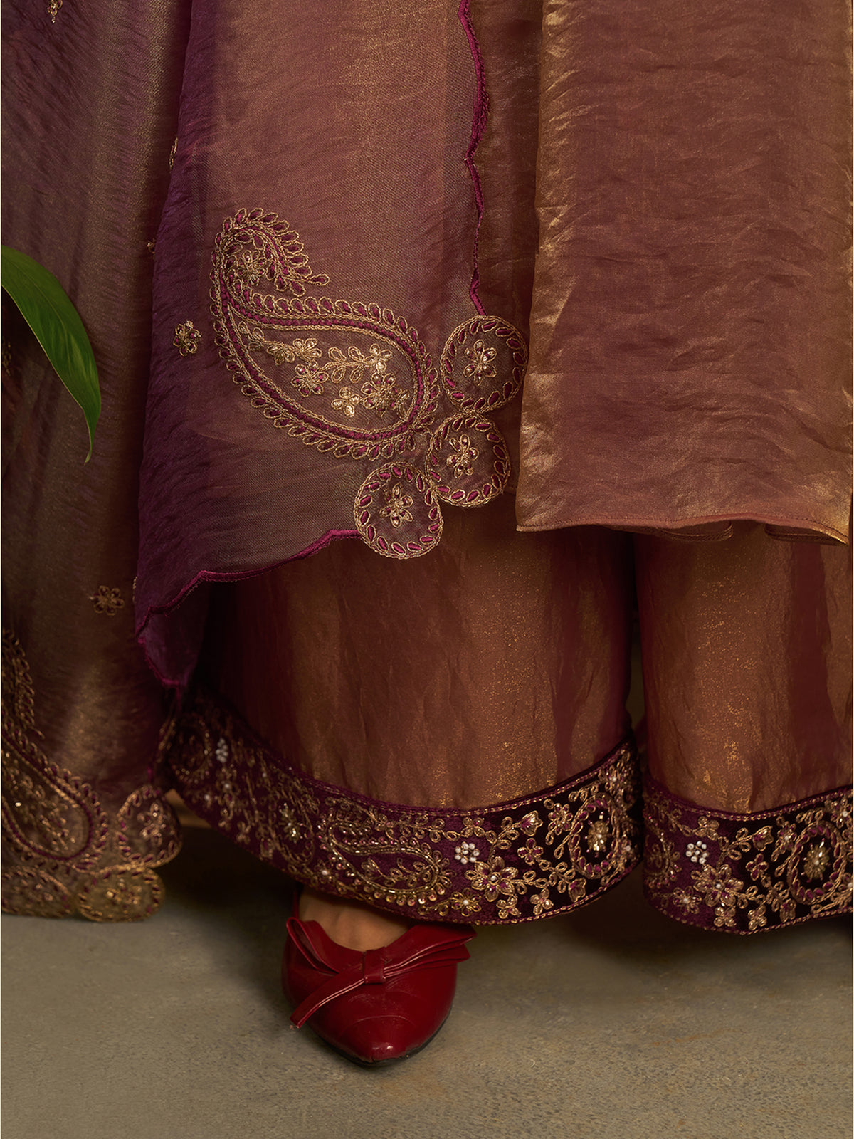 Purple Embroidered Palazzo Suit Set with Designer Dupatta