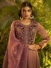 Purple Embroidered Palazzo Suit Set with Designer Dupatta