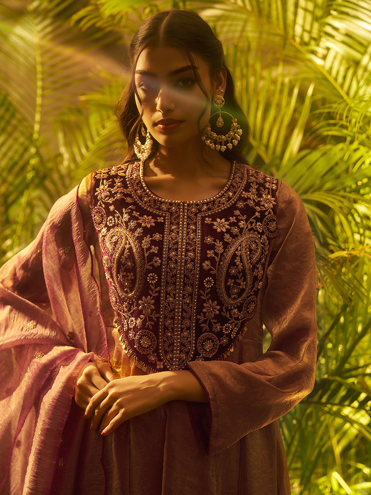 Purple Embroidered Palazzo Suit Set with Designer Dupatta