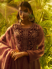 Purple Embroidered Palazzo Suit Set with Designer Dupatta