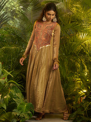 Mustard Gold Embroidered Anarkali Suit with Ethnic Detailing
