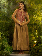 Mustard Gold Embroidered Anarkali Suit with Ethnic Detailing