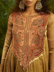 Mustard Gold Embroidered Anarkali Suit with Ethnic Detailing