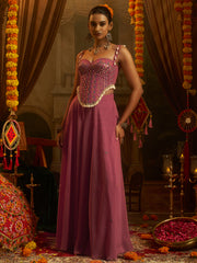 Pink Georgette Thread & Mirror Work Palazzo Set