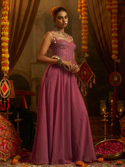 Pink Georgette Thread & Mirror Work Palazzo Set