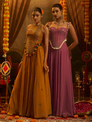 Pink Georgette Thread & Mirror Work Palazzo Set