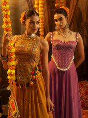 Pink Georgette Thread & Mirror Work Palazzo Set