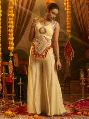 Cream Georgette Mirror & Thread Work Palazzo Set