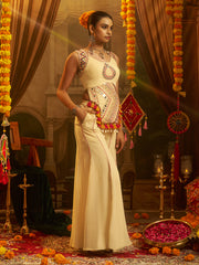 Cream Georgette Mirror & Thread Work Palazzo Set