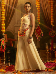 Cream Georgette Mirror & Thread Work Palazzo Set
