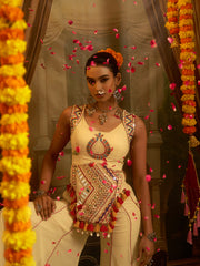 Cream Georgette Mirror & Thread Work Palazzo Set