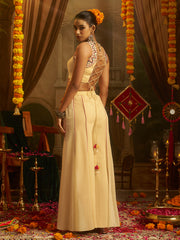 Cream Georgette Mirror & Thread Work Palazzo Set