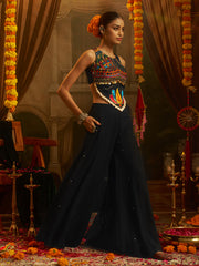 Black Embroidered Indo-Western Palazzo Set with Multicolor Mirror Work