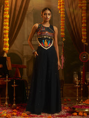 Black Embroidered Indo-Western Palazzo Set with Multicolor Mirror Work