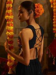 Black Embroidered Indo-Western Palazzo Set with Multicolor Mirror Work