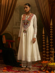 Off-White Mul Cotton Handwork Anarkali Kurta Set