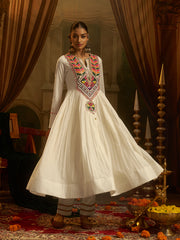 Off-White Mul Cotton Handwork Anarkali Kurta Set