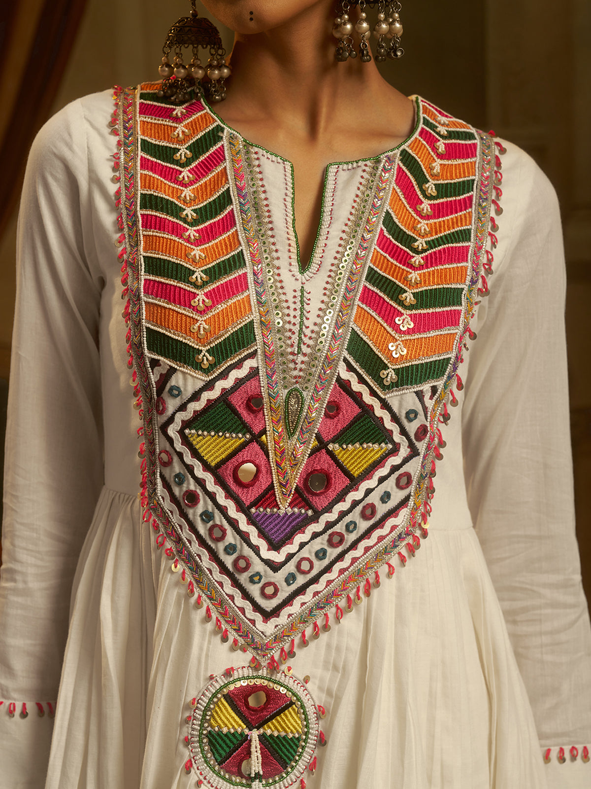 Off-White Mul Cotton Handwork Anarkali Kurta Set