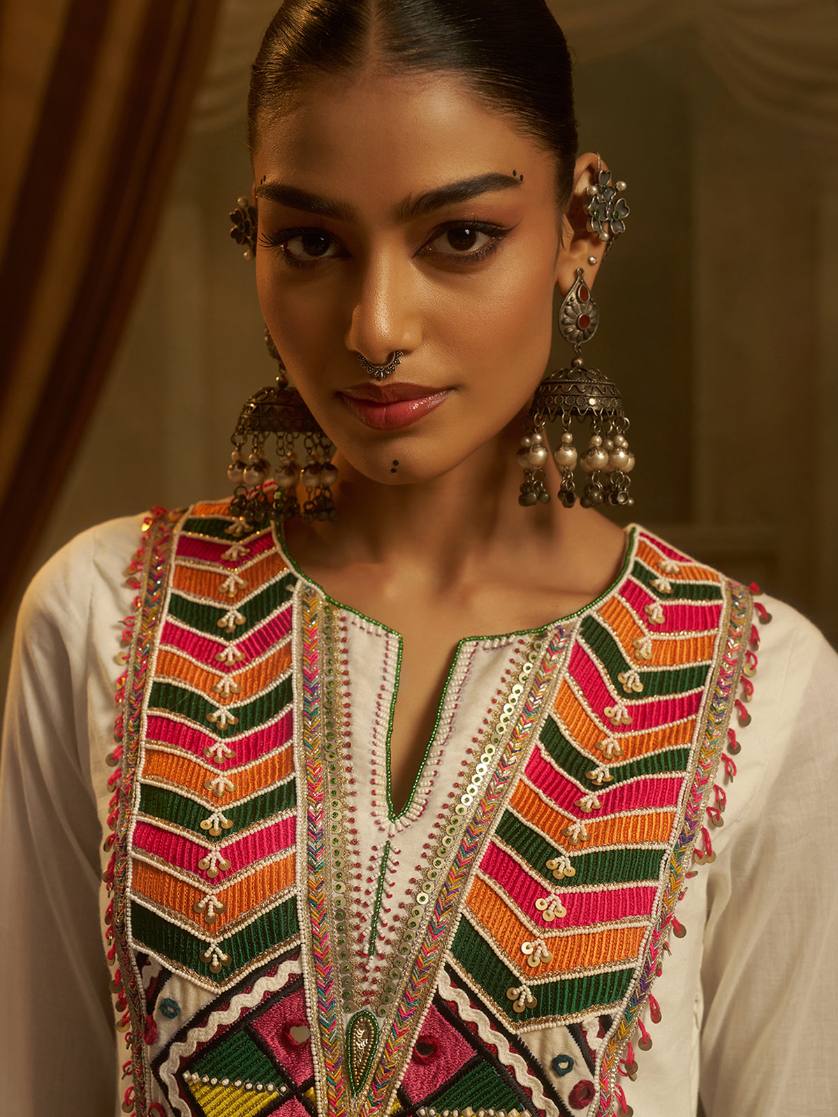 Off-White Mul Cotton Handwork Anarkali Kurta Set