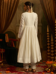 Off-White Mul Cotton Handwork Anarkali Kurta Set