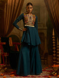 Teal Blue Mul Cotton Handwork Suit Set