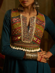 Teal Blue Mul Cotton Handwork Suit Set