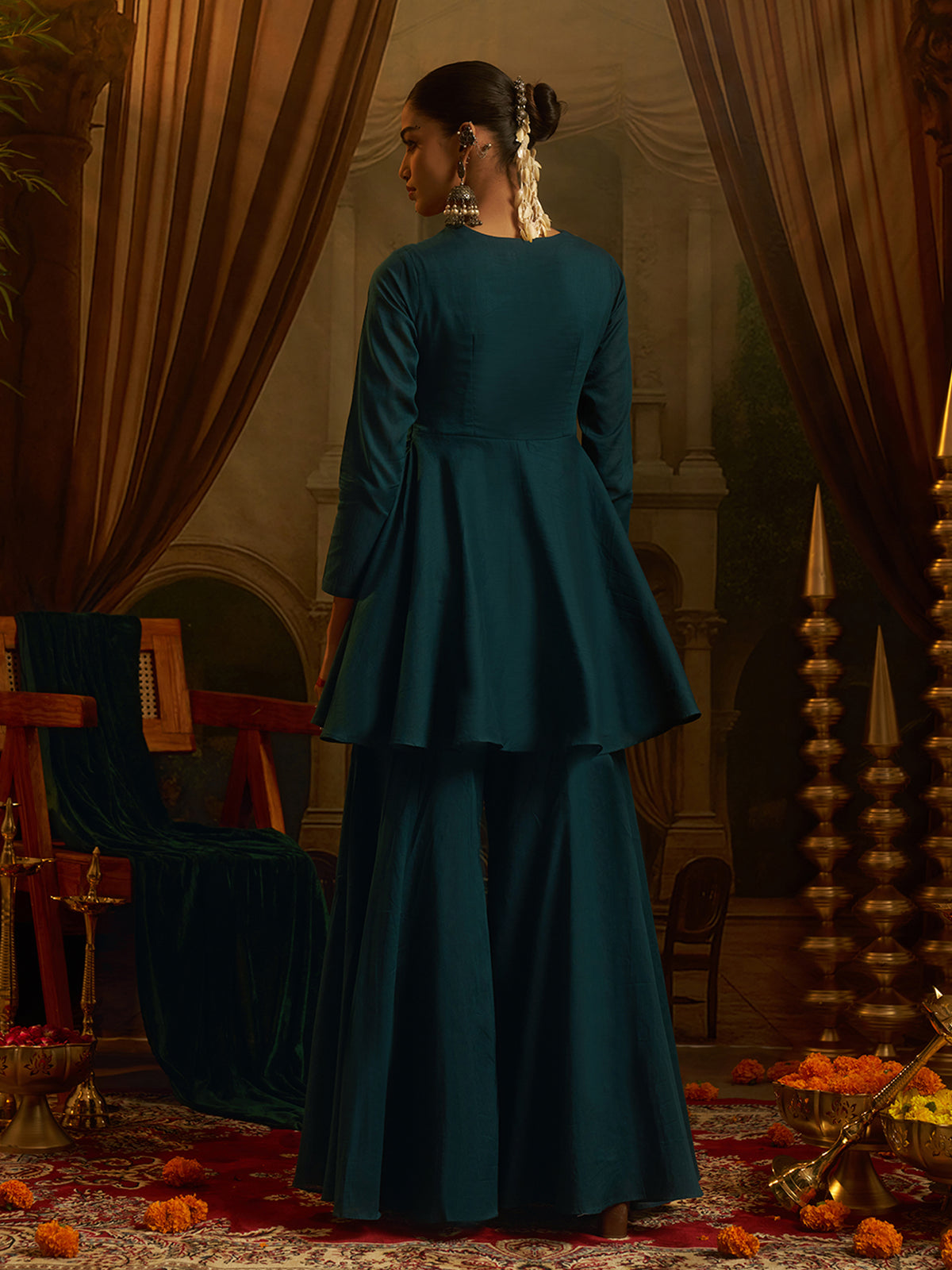 Teal Blue Mul Cotton Handwork Suit Set