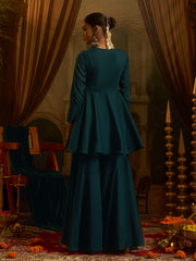 Teal Blue Mul Cotton Handwork Suit Set
