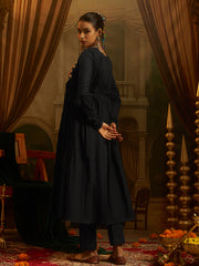 Black Mul Cotton Handwork Anarkali Kurta Set
