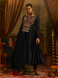 Black Mul Cotton Handwork Anarkali Kurta Set