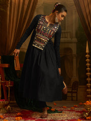 Black Mul Cotton Handwork Anarkali Kurta Set