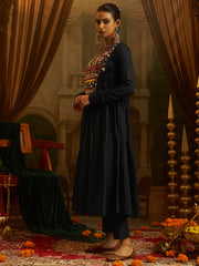 Black Mul Cotton Handwork Anarkali Kurta Set
