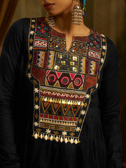 Black Mul Cotton Handwork Anarkali Kurta Set