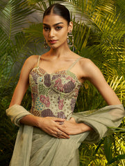 Sage Green Ready-to-Wear Pure Tissue Saree & Stitched Blouse
