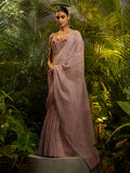 Dusty Rose Pink Pre-Draped Pure Tissue Saree with Blouse
