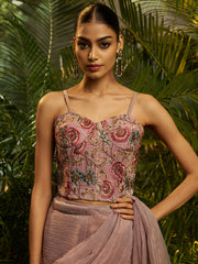Dusty Rose Pink Pre-Draped Pure Tissue Saree with Blouse