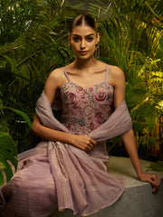 Dusty Rose Pink Pre-Draped Pure Tissue Saree with Blouse