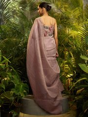 Dusty Rose Pink Pre-Draped Pure Tissue Saree with Blouse