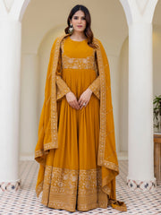 Mustard Yellow Georgette Embroidered Anarkali with Dupatta