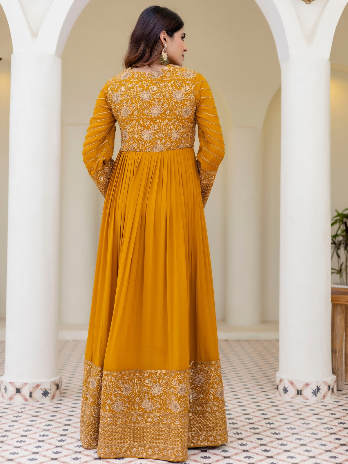 Mustard Yellow Georgette Embroidered Anarkali with Dupatta
