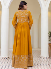 Mustard Yellow Georgette Embroidered Anarkali with Dupatta