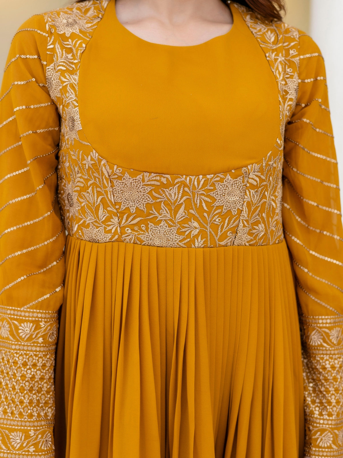 Mustard Yellow Georgette Embroidered Anarkali with Dupatta
