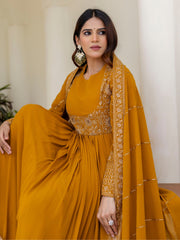 Mustard Yellow Georgette Embroidered Anarkali with Dupatta
